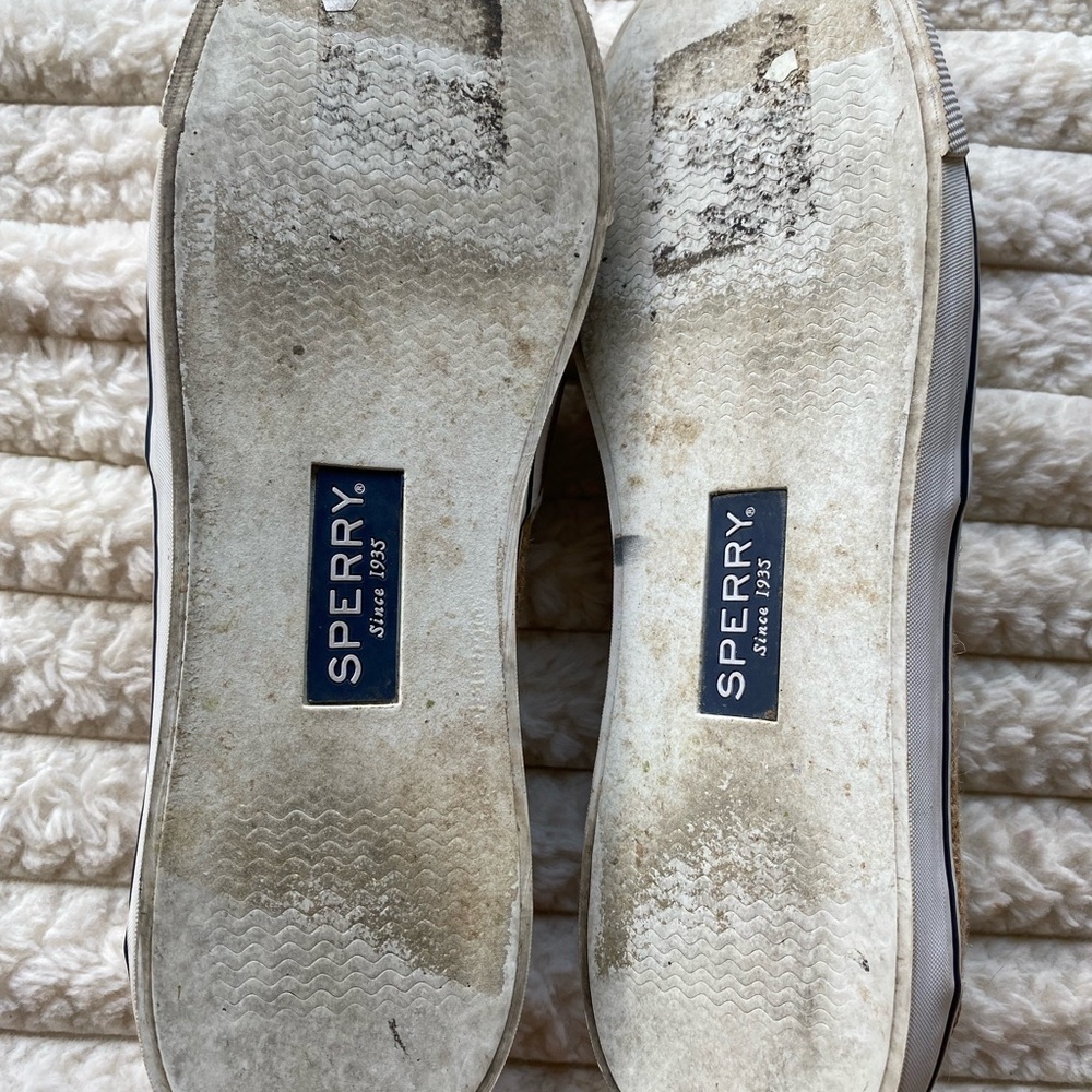 Sperry Top-Sider Women’s Boat Shoes Size 8.5M White Canvas & Tan Leather - Picture 3 of 9